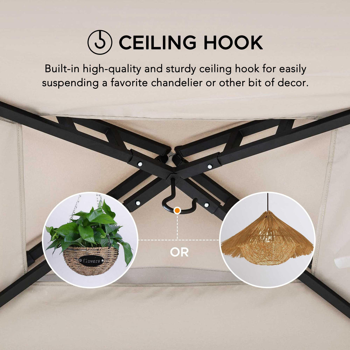 Sunjoy 5 x 8 ft Black Steel Frame Double Tiered Canopy Grill Gazebo for Outdoor, Patio, Garden, and Backyard Activities,Gray and Black Sunjoy