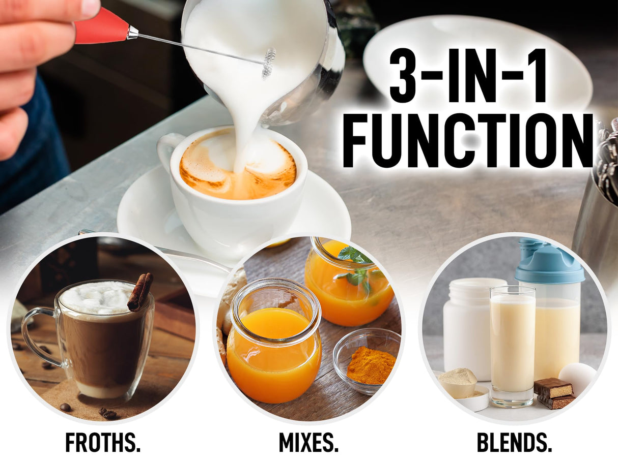 Zulay Kitchen Powerful Milk Frother Wand With 2 Duracell Batteries - Ultra Fast Handheld Drink Mixer - Electric Whisk Foam Maker for Coffee, Lattes, Cappuccino, Matcha, Hot Chocolate & Creamer - Black Zulay Kitchen