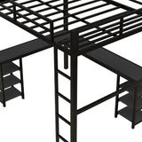 Full Size Loft Bed with Desk and Storage Shelves, Heavy Duty Metal Loft Bed with Black Desk and Guardrail, Full Size Loft Bed for Kids, Teens(Full Black Desk) Bellemave