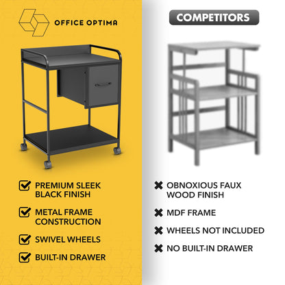 Large Printer Stand with Storage, 2-Tier Black 31.8" x 23.6'' Tall Printer Stand with Wheels & Built-in Drawer, Rolling Printer Table for Home Office Living Room with Lockable Casters for Sta - WoodArtSupply