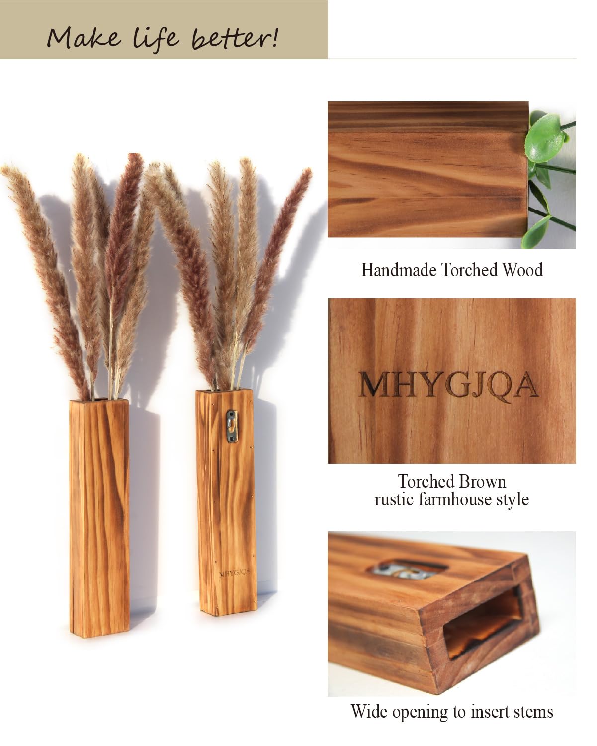 MHYGJQA Wood Wall Planter for Indoor Plants,2 Pack Bathroom Wall Decor,Handmade Wood Wall Vase for Bedroom,Living Room,Hanging planter for Dried Flower Faux Greenery,Modern Farmhouse home Decor(Brown) MHYGJQA