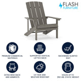 Flash Furniture Charlestown Indoor/Outdoor Faux Wood Adirondack Chair, Weather-Resistant Polyresin Patio Adirondack Chair with 350-lb. Static Weight Capacity, Gray Flash Furniture