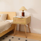 FUQARHY Rattan Nightstand Set of 2, Boho Side Table with Drawer, Mid Century Modern, End Table with Wood Legs for Bedroom, Dorm and Small Spaces FUQARHY