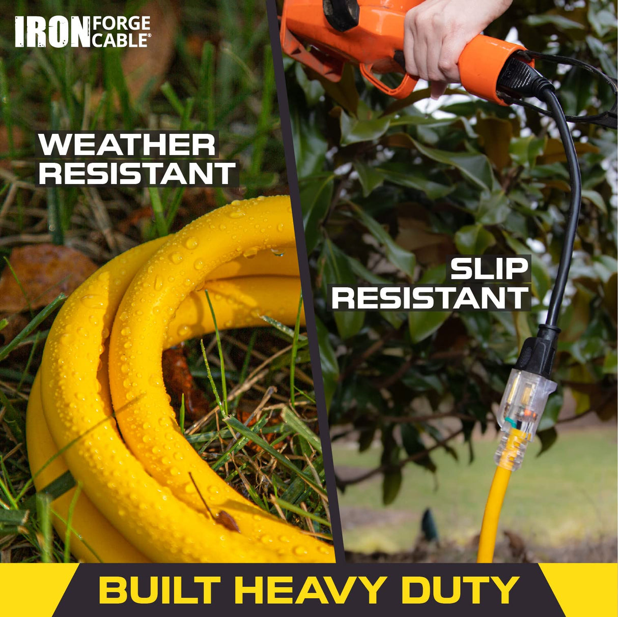 IRON FORGE CABLE 75 ft 10 Gauge Extension Cord with 3 Outlets, Heavy Duty 75ft Outdoor with 3 Prong Lighted Plug, 10ga Weatherproof Electric Cord SJTW, US Veteran Owned IRON FORGE CABLE