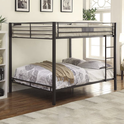 Acme Kaleb Metal Frame Queen Over Queen Bunk Bed with Ladder in Sandy Black