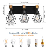 Farmhouse Vanity Light for Bathroom, 3-Light Wood Bathroom Vanity Light Fixtures Over Mirror, Rustic Sconces Wall Lighting with Metal Lampshade for Living Room, Bedroom, Hallway VbiTmn