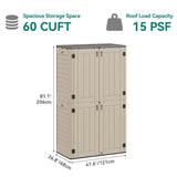 YITAHOME 60 cuft Vertical Outdoor Storage Shed w/o Shelf, Large Waterproof Storage Cabinet for Garden Shed, Tall Outdoor Storage Shed for Garage, Pool Storage, Resin, Lockable, Khaki & Brown YITAHOME