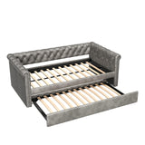Christopher Knight Home Upholstered Daybed with Trundle, Twin Size Trundle Sofa Bed, Couch Bed with Backrest and Curved Armrests, No Box Spring Needed, for Living Room, Bedroom and Guest Room, Grey Christopher Knight Home