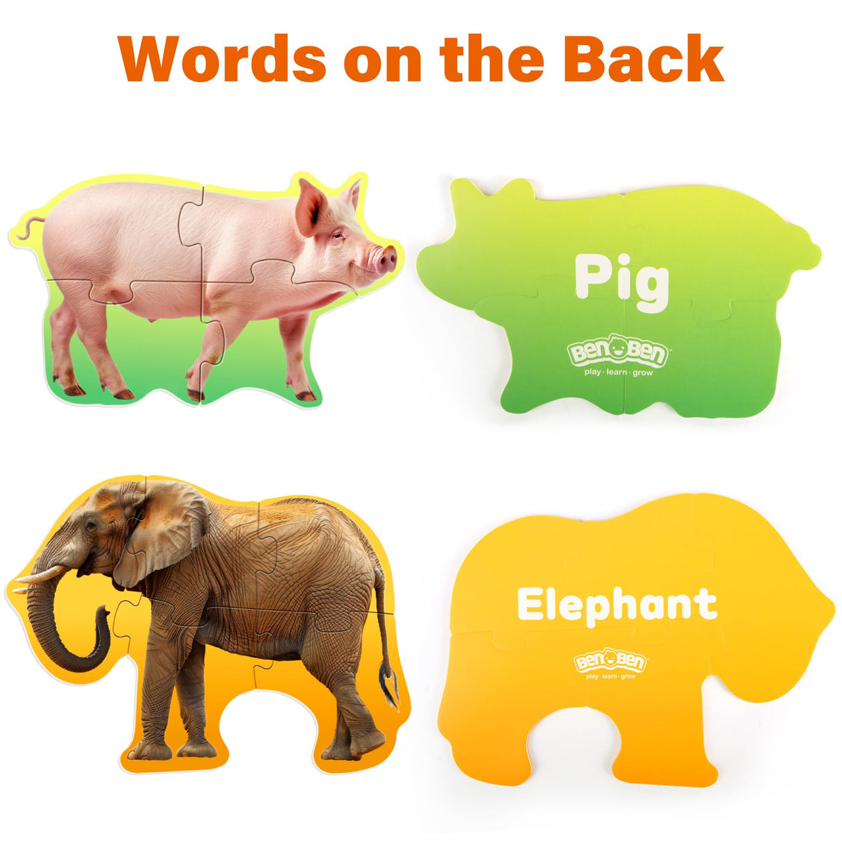 BenBen Puzzles for Toddlers 2-4,12 Animal Puzzles, 3 Levels Step-by-Step Color-Coded Jigsaw Puzzles, 48 Pieces Total, Educational Montessori Toys for Preschool Girls Boys BenBen