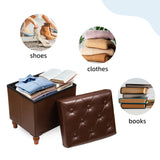 CAROLMADE Folding Storage Ottoman Cube PU Leather Footstool with Wood Legs Ottoman Footrest for Living Room and Bedroom Brown, 15x12.6 x 15.4” CAROLMADE