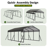DAUSOLA Carport 12x20 FT Heavy Duty Carports Canopy with Updated Frame Structure Galvanized Steel Roof and Enhanced Base, Metal Carport Garage for Pickup, Boat, Car and Tractors DAUSOLA