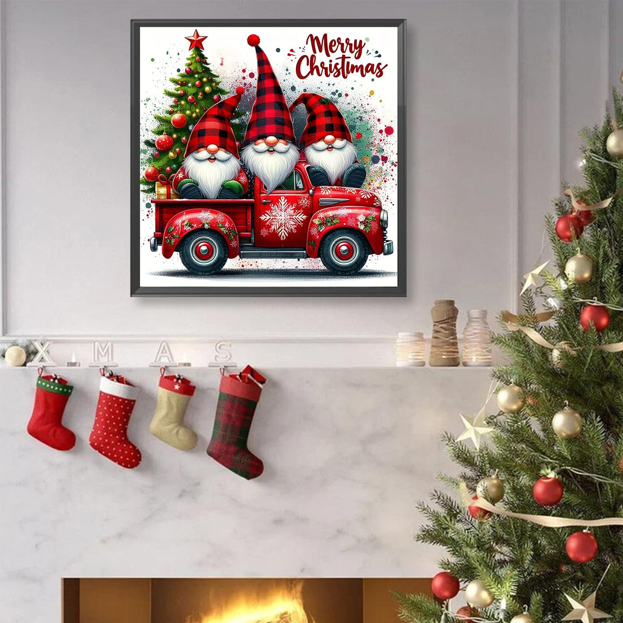 JXDXDJ Christmas Diamond Art Kits for Adults,Gnome Full Round Drill 5D Diamond Painting Kits for Beginner,Red Truck DIY Diamond Dots Paintings Picture,Gem Art for Adults Crafts,Home Decor 13.8x13.8 In JXDXDJ