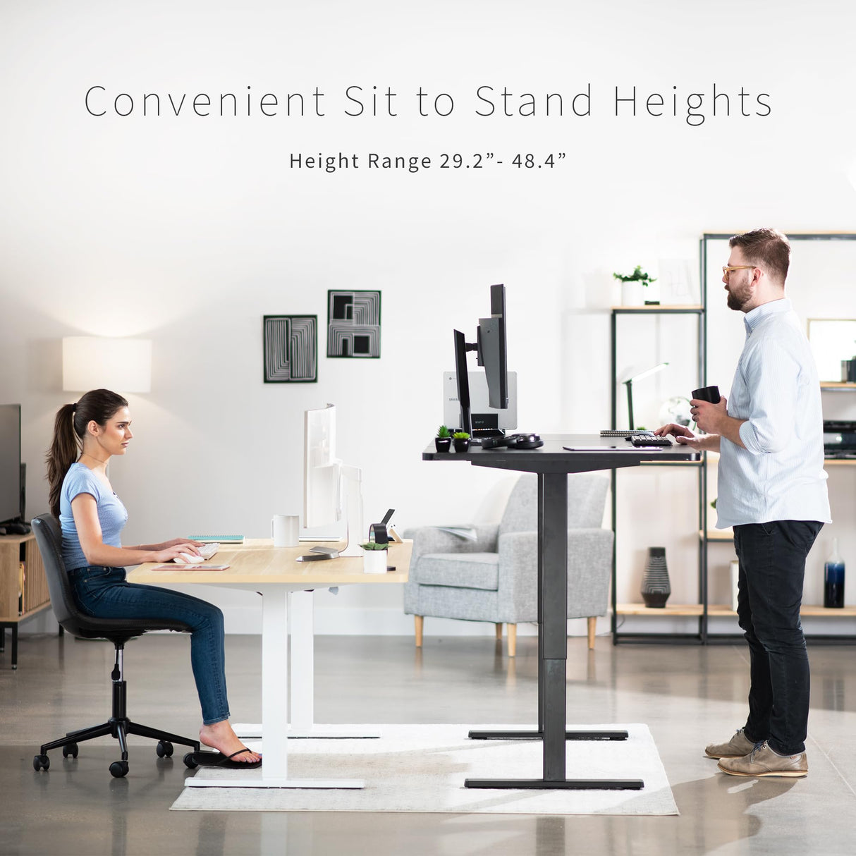 VIVO Electric Height Adjustable 71 x 36 inch Memory Stand Up Desk, Extra Deep Black Table Top, Black Frame, Standing Workstation with Preset Controller, 1B Series, DESK-KIT-1B7B-36 VIVO