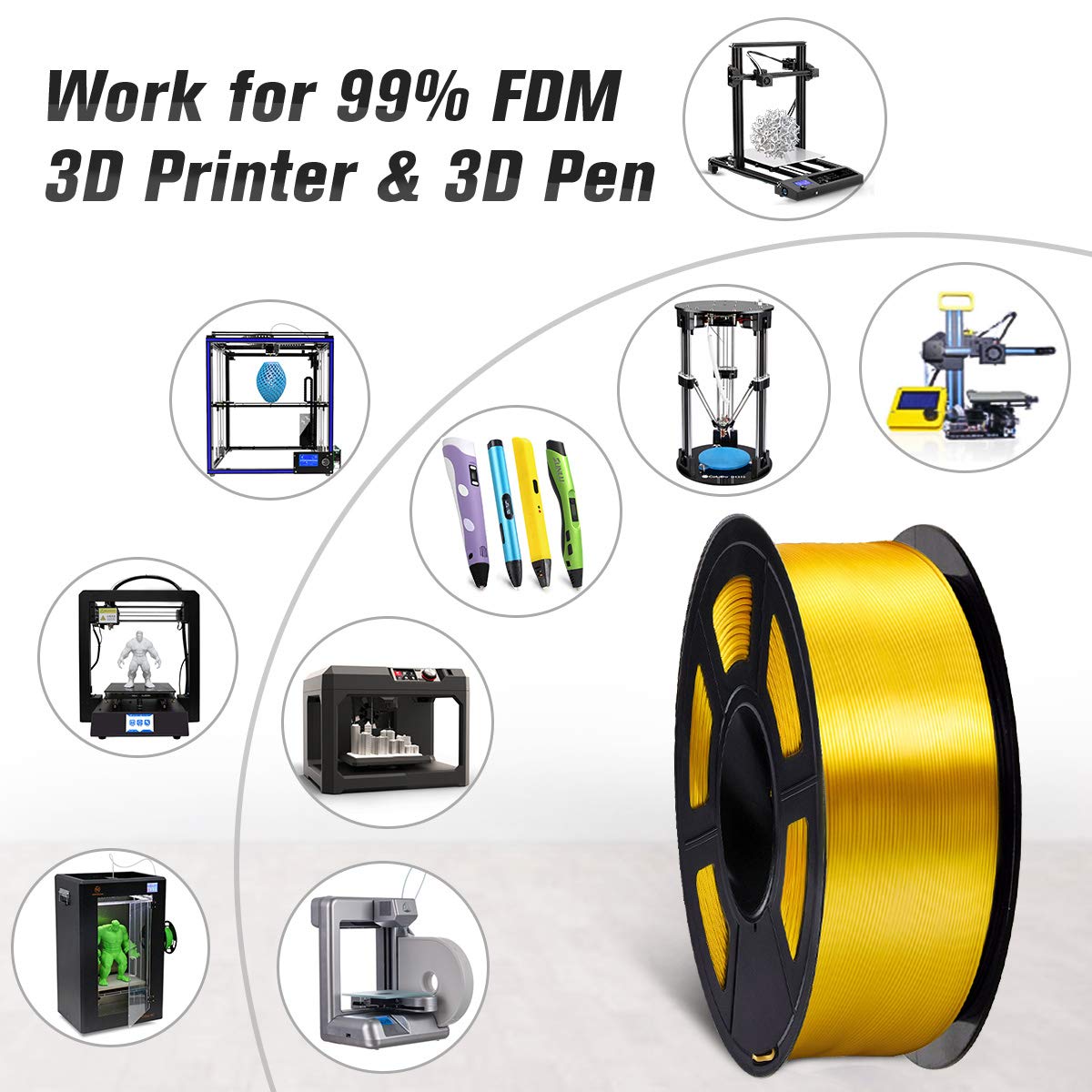 SUNLU Silk PLA Filament 1.75mm, Neatly Wound Shiny PLA 3D Printer Filament, Dimensional Accuracy +/- 0.02mm, Fit Most 3D Printers, Good Vacuum Packaging, 1kg Spool(2.2lbs), 330 Meters, Silky Gold SUNLU