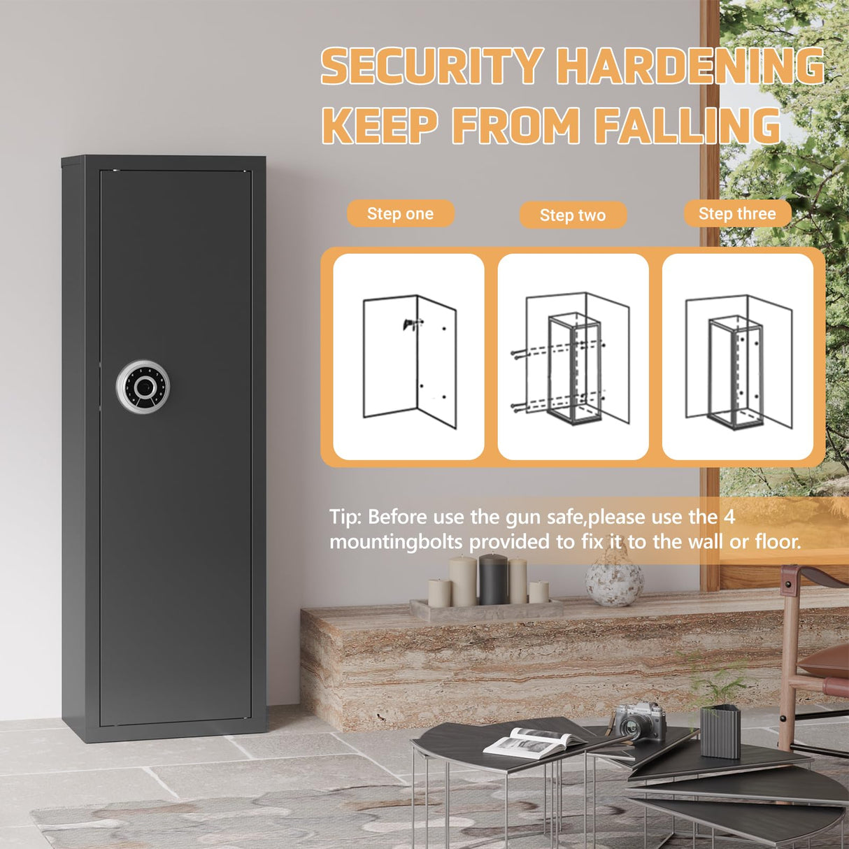 Clickoods 10-12 Gun Safe with Fingerprint Lock - Large Gun Cabinet for Home Rifles and Pistols - Quick Access Heavy Duty Rifle Safe for Home with Adjustable Gun Racks, Handgun Pockets, Hooks Clickoods