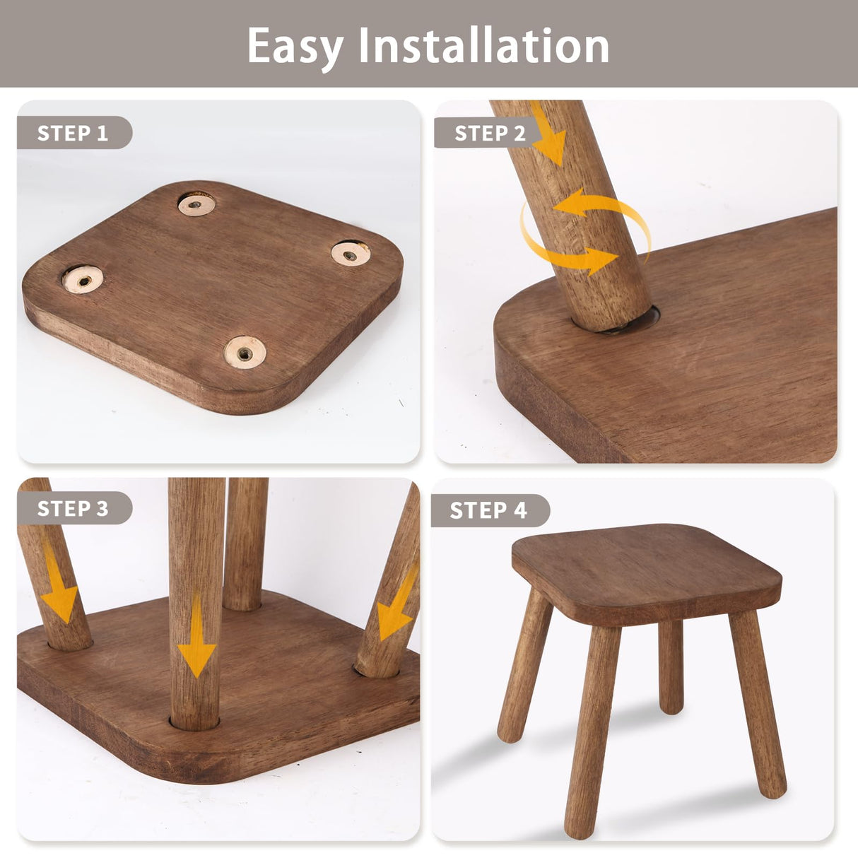 Jurath Natural Solid Wood Step Stool Wood Stool for Kids 11.7'' Sturdy Sitting Stool Wooden Step Stool for Adults Square Stool Wood Plant Stand Small Foot Stool with Four Detachable and Assembled Legs Jurath