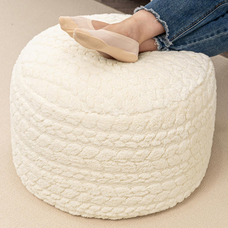 Round Pouf Ottoman 20 x 20 x 14 Inches Boho Poof Home Decor Floor Pouffe Ottoman Foot Rest for Couch Sofa Bean Bag Chairs Living Room Bedroom Cream Poofieotto