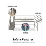 DHP Junior Twin Metal Loft Bed with Storage Steps, Multifunctional Space-Saving Solution - Silver with Gray Steps DHP