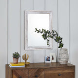 AAZZKANG Mirrors for Wall Rustic Wood Framed Mirror Decorative Farmhouse Bedroom Bathroom Hanging Mirror Wall Decor Rectangle White AAZZKANG