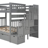 Harper & Bright Designs Full Over Full Bunk Bed with 6 Storage Drawers, Wooden Full Bunk Beds with Stairway and Shelves, Detachable for Kids, Teens, Adults Boys & Girls (New, Gray) Harper & Bright Designs
