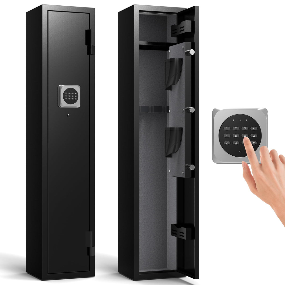 Emasme 2 Gun Safe, Gun Safe for Rifles and Pistols, Quick Access Long Gun Safes for Rifles, Electronic Gun Cabinet with Removable Gun Rack, Pistols Pockets for Home Office Garage (2-3 Guns Safe) Emasme