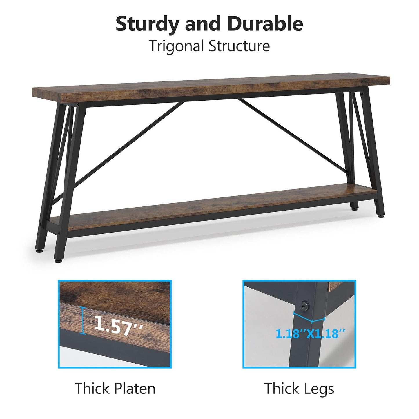 Tribesigns 70.9 Inches Extra Long Sofa Table Behind Couch, Industrial Entry Console Table for Hallway, Entryway & Living Room, Dark Brown - WoodArtSupply