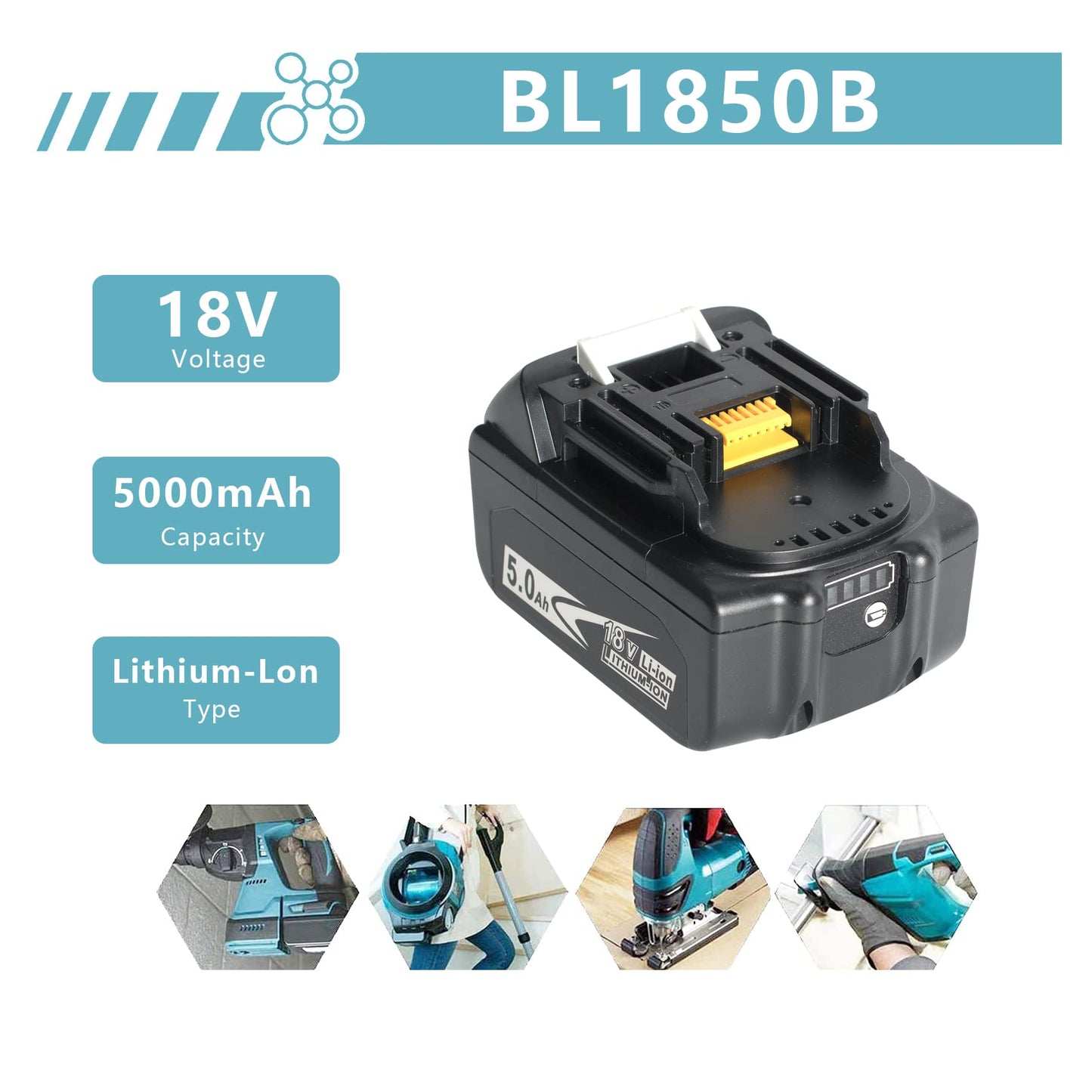 2Packs Upgraded 5.0Ah 18V BL1850B with LED Replacement Lithium-ion Battery Compatible with Makita 18 Volt Battery for Compatible Makita 18V Lithium-Ion Cordless Power Tools - WoodArtSupply