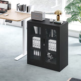 Yizosh Metal Storage Cabinet with Glass Doors - 35.4" Locking Display Cabinet with 2 Adjustable Shelves, 3-Tier Steel Cabinet Locker for Home Office, Living Room, Bedroom (Black) Yizosh