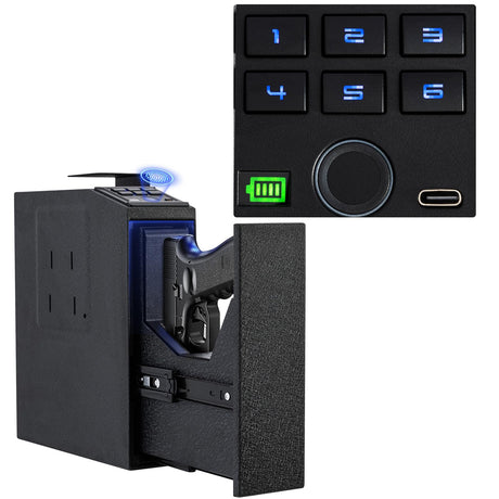 LMRSTOO Biometric Gun Safe for Handgun,Fingerprint Bedside Gun Safe with Fingerprint, PIN Code, KEY Access,Upgrade 6 Numeric Buttons,Electric Quantity Display,Emergency Charging Port LMRSTOO