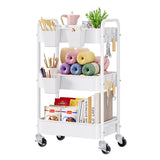 3 Tier Rolling Cart Metal with Wheels, White Three Tiered Craft Cart Organizer on Wheels, Storage Utility Carts for Art, Baby Nursery,Diaper Caddy, Cleaning Supplies, Nail,Lash,Snack,Book,Roller Shelf Aofure