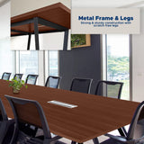 ahliss Sturdy Conference Table with Cable Management Grommets Modern Rectangle Office Meeting Table with Wood Tabletop and Metal Frame & Legs- Easy Assembly Boardroom Table (Mahogany, 12 foot) ahliss