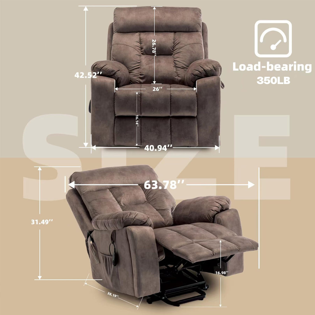 HBUI Lift Chair/Lazy boy Recliner Chair with Cupholder/Power Lift Recliner Chair for Elderly， Electric Recliner/Big and Tall Recliners for People Up to 6'2"/350lb Range HBUI