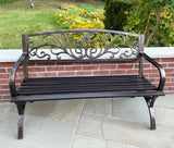 PHI VILLA 50Inch Cast Iron Steel Frame Garden Bench Patio Furniture Chair Outdoor Bench w/Floral Design Backrest, Slatted Seat for Park, Yard & Porch, Bronze PHI VILLA