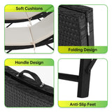 PayLessHere Patio Chaise Lounge Set of 3 Adjustable Back Outdoor Lounge Chair Folding Wicker Recliner Chair 2 Pieces Outside Chairs with Folding Table and Khaki Cushioned for Poolside Deck Lawn Beach PayLessHere