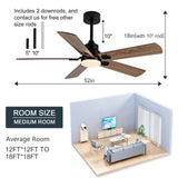 BOOMJOY Ceiling Fans with Lights,52 Inch Ceiling Fan with Remote,Modern Ceiling Fan for Bedroom Living Room, Black Ceiling Fan with Light for Outdoor Indoor and 5 Blades Quiet Reversible DC BOOMJOY