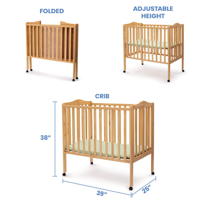 Delta Children Folding Portable Mini Baby Crib with 1.5-inch Mattress - Greenguard Gold Certified, Natural - WoodArtSupply