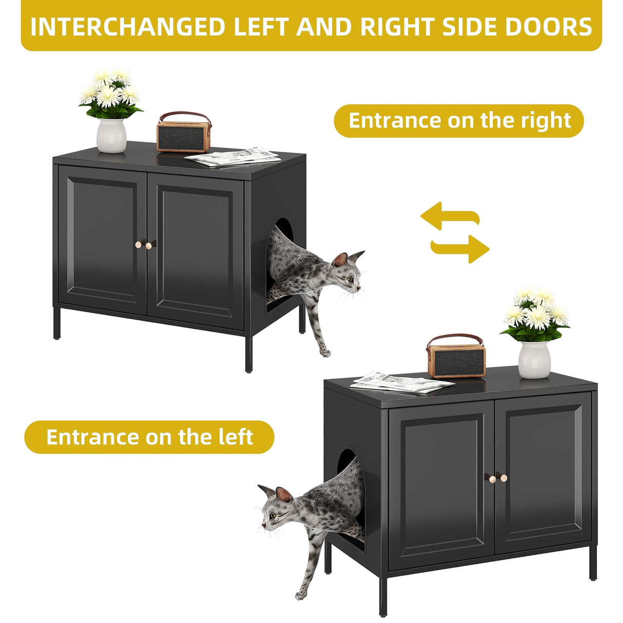 Aobabo Cat Litter Box Enclosure, Metal Cat Washroom Furniture with Barn Door, Pet House, Fit Most of Litter Box, Black, Assembly Required Aobabo