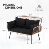 Verano Garden Patio Loveseat, Outdoor Balcony Furniture, Wicker Patio Set with Cushions & Pillows, Patio Furniture Couch for Porch, Backyard, Deck, Poolside (Black) Verano Garden