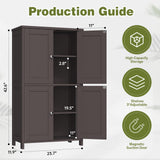 Nuturelly Bathroom Floor Storage Cabinet, Freestanding Pantry Cabinets with 4 Doors & 3 Adjustable Heights, Bathroom Organizers and Storage with Waterproof Board & Metal Handles for Kitchen, Brown Nuturelly
