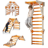 HTWELL Toddler Climbing Toys,Kids Pikler Triangle Set,Montessori Play Gym,Multifunction Foldable Indoor Climbing Gym for Kids(Orange) HTWELL