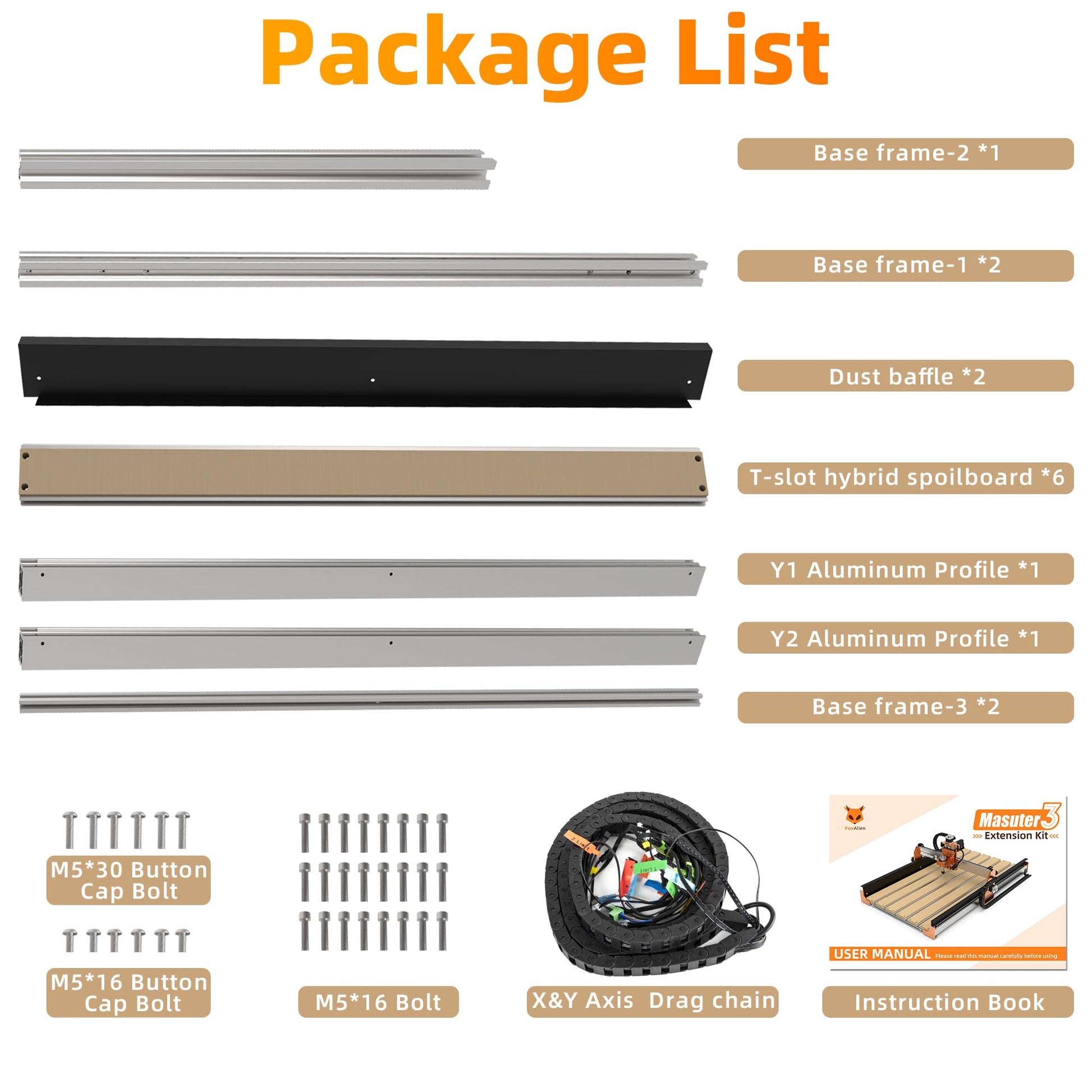 FoxAlien Y-axis 4080 Extension Kit for Masuter 3 CNC Router Machine, with Upgraded T-slot Hybrid Spoilboard for Large Wood Engraving Carving Projects (Extend Y-axis to 800mm) - WoodArtSupply