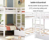 Merax Kids L-Shaped Bunk Bed Twin Over Twin with Drawers, Wood Low Floor Bunkbed Featuring Stairs Guardrail for Boys, Girls, Toddlers, No Box Spring Required, White Merax