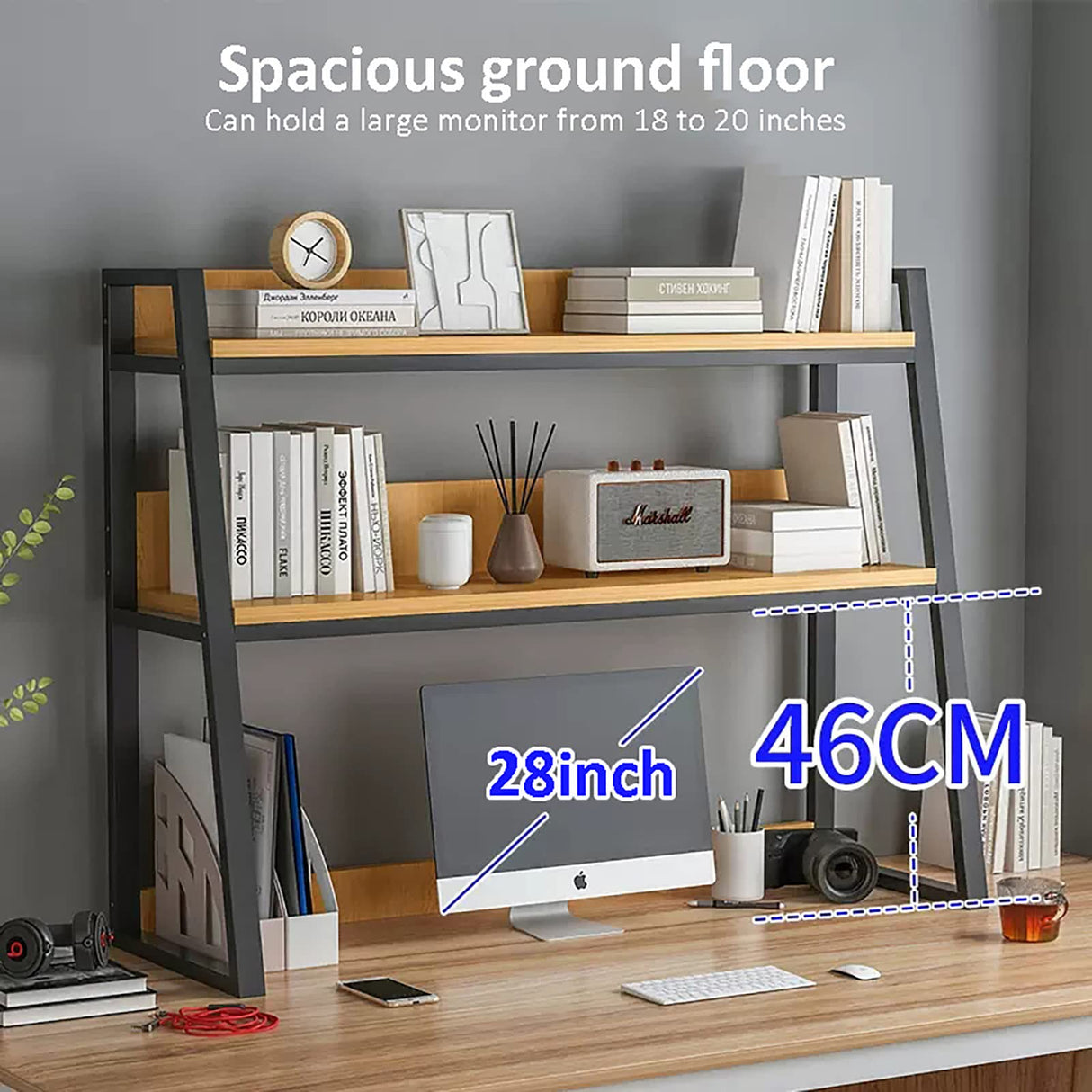 QQXX White 2-Tier Desktop Bookshelf and Organiser for Computer Desk QQXX