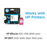 HP 62 Tri-color Ink Cartridge | Works with HP ENVY 5540, 5640, 5660, 7640 Series, HP OfficeJet 5740, 8040 Series, HP OfficeJet Mobile 200, 250 Series | Eligible for Instant Ink | C2P06AN HP
