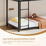 JOYMOR Bunk Bed Twin Over Twin, Metal Twin Size Bed Frame with Safety Guardraild for Boys Girls, Junior, Low Profile Space Saving Design, Mattress Not Included (Black) JOYMOR