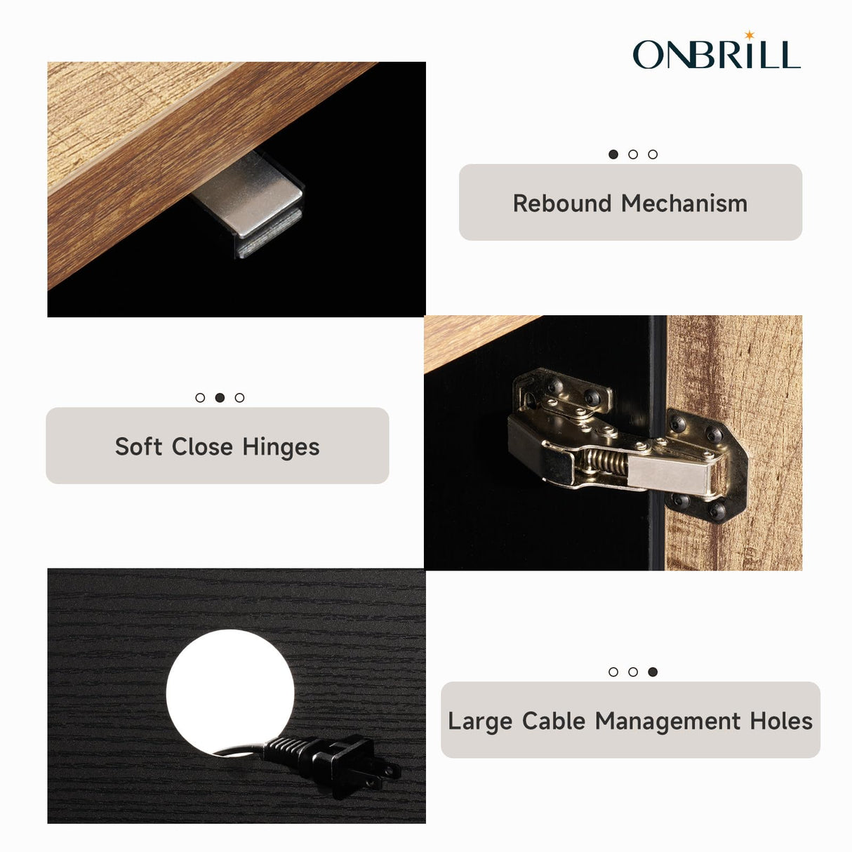 ONBRILL TV Stand for 55/60/65 Inch TV, LED Entertainment Center with Storage Cabinets and Adjustable Shelves, Mid Century Modern Wood TV Media Console for Living Room, Bedroom ONBRILL