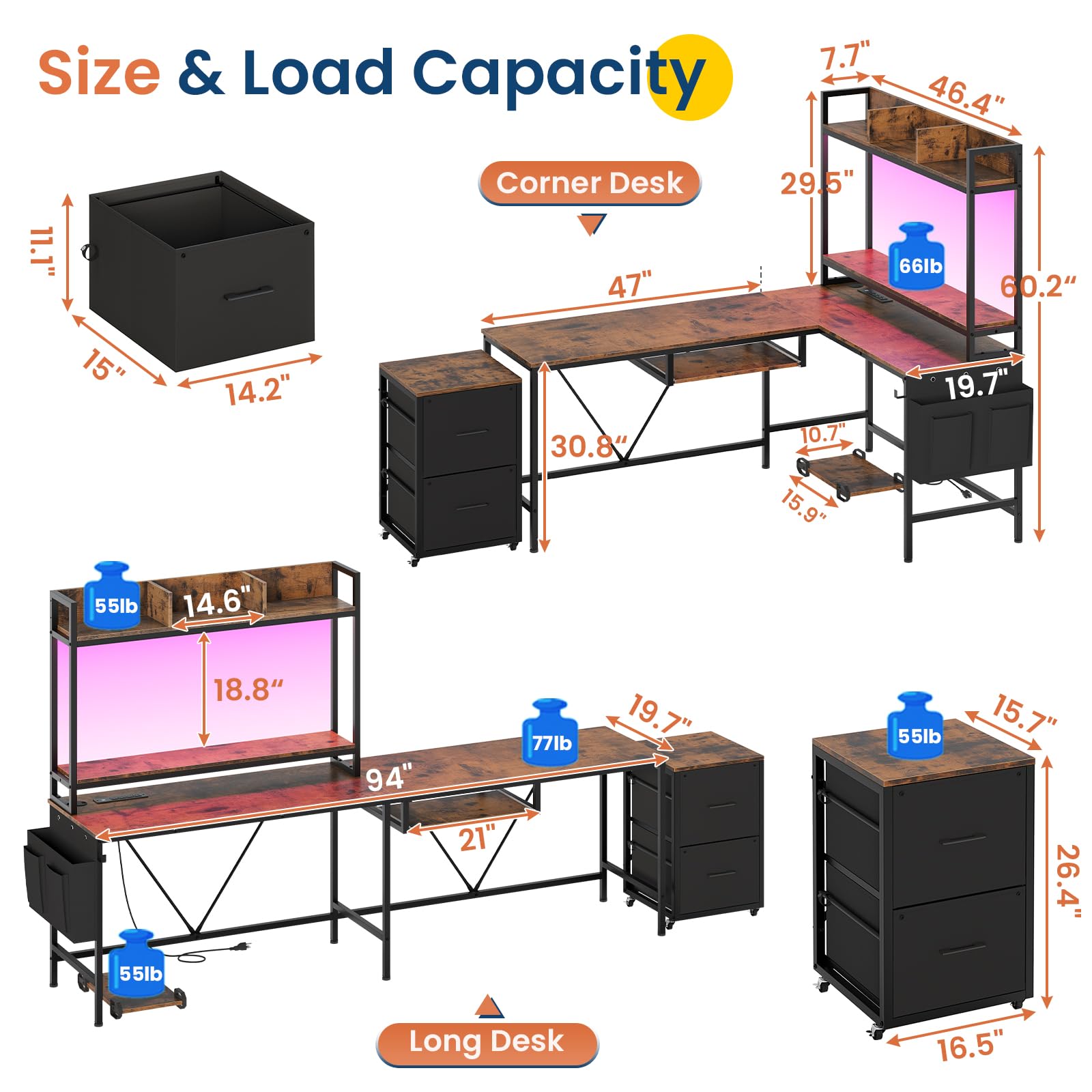 UPOSOJA L Shaped Gaming Desk with Keyboard Tray, Reversible Computer Desk with Power Outlet, Corner Home Office Desks, Mobile File Cabinet Storage Shelves Monitor Stand Drawers (Brown, 67in) - WoodArtSupply