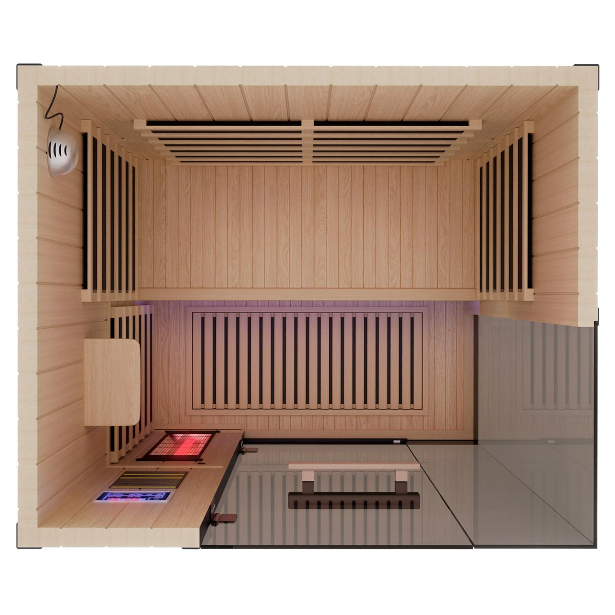 OnxyEdge 2-Person Full Spectrum Infrared Sauna with 12 * 12" Red Light Therapy & 2 Built-in Speakers, Indoor Dry Sauna 1990W/120V with Dual LED Controls for Home & Gym – Canadian Hemlock Spa Room EXTRAFEIN