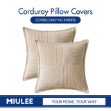 MIULEE Corduroy Pillow Covers with Splicing Set of 2 Super Soft Boho Striped Pillow Covers Broadside Decorative Spring Throw Pillows for Couch Cushion Livingroom 18x18 inch, Beige MIULEE