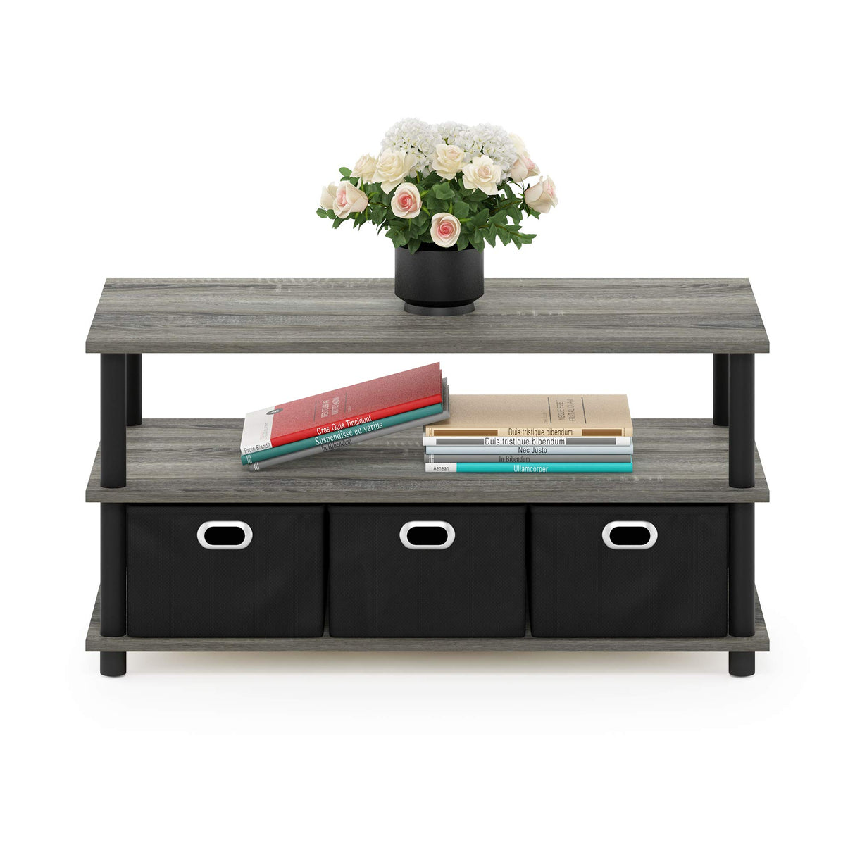 FURINNO Turn-N-Tube Coffee Table, 31.22D x 15.5W x 15.8H in, French Oak Grey/Black/Black Furinno